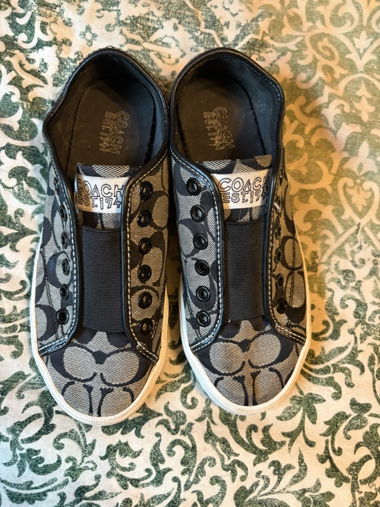 Coach Shoes - Coach Monogram Slip-On Sneakers in Black and Gray